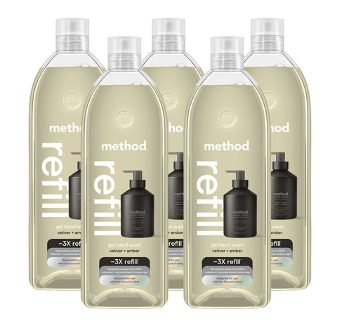 vetiver + amber gel hand wash refill 5-count bundle, 170 fl oz