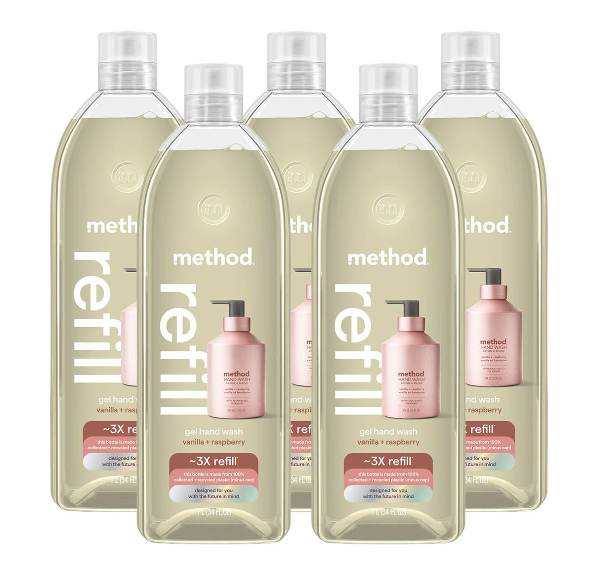 vanilla + raspberry gel hand wash refill 5-count bundle, 170 fl oz