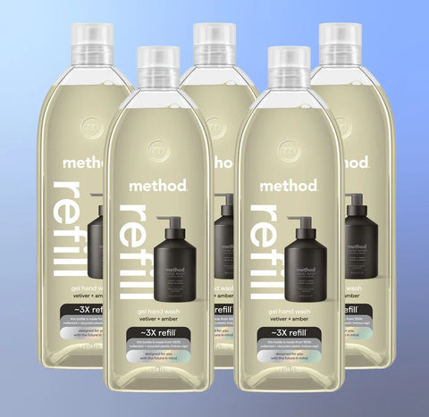 vetiver + amber gel hand wash refill 5-count bundle, 170 fl oz