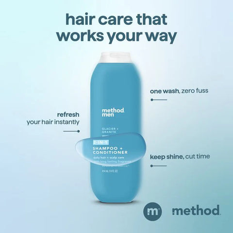 men 2-in-1 shampoo + conditioner - glacier + granite, 14 fl oz